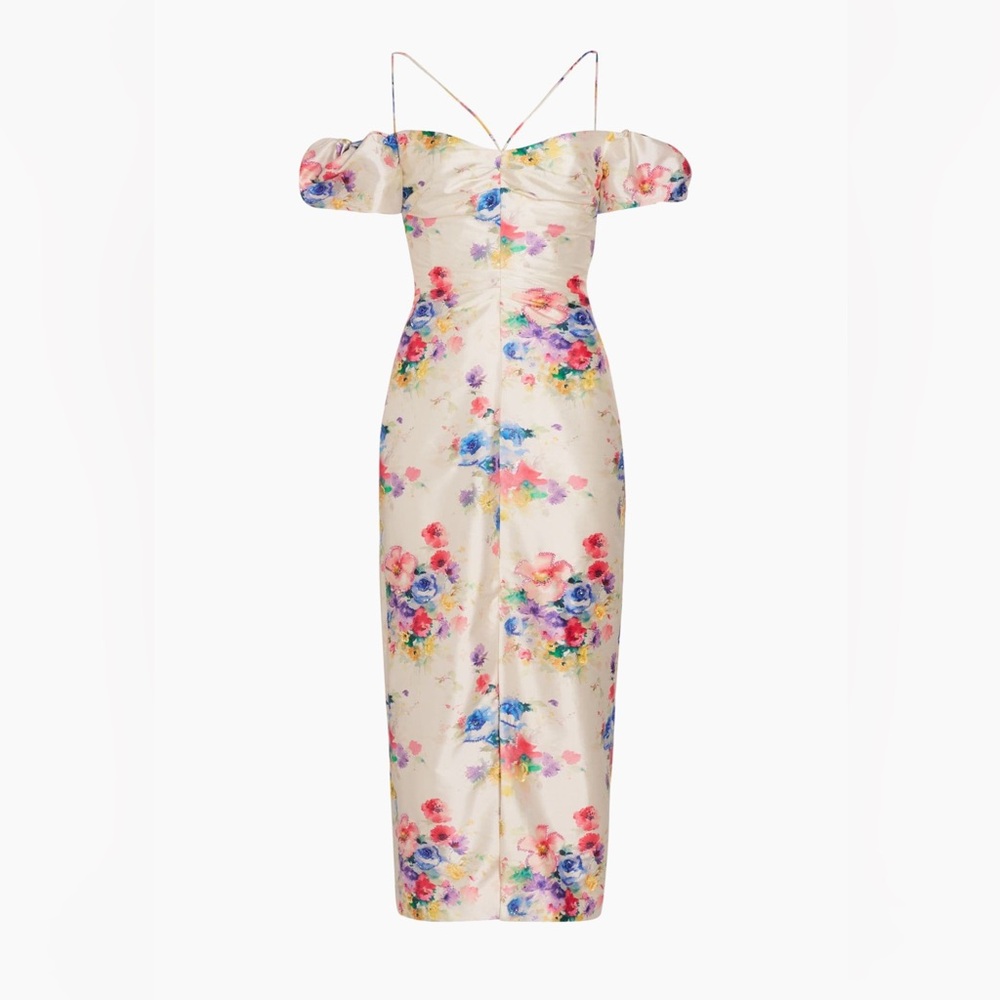 NWT- Markarian ‘Palma’ Off the Shoulder Floral Print Midi Dress, Size 6